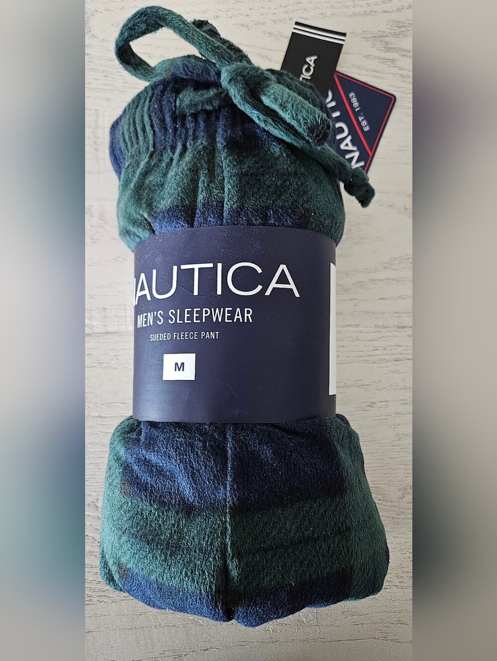 Nautica Men's Sueded Fleece Pants Navy & Green Plaid Cozy Lounge Pajama Med NWT